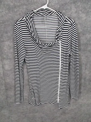 Buy Vanity Women's Jacket Medium Lightweight Striped Asymmetrical Full Zipper Black • 8.50£