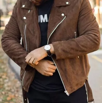 Buy Brown Leather Jacket Men Suede Biker Motorcycle Size XS S M L XL XXL Custom Made • 147.30£