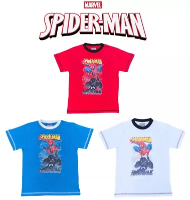Buy Spider-man Boys Short Sleeved Cotton T-shirts Red, White, Blue 7-8yrs • 6.99£