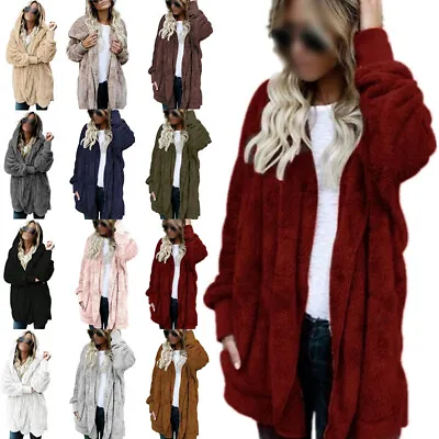 Buy Women Teddy Bear Fluffy Coat Ladies Warm Hooded Fleece Jacket Cardigan Plus Size • 11.98£