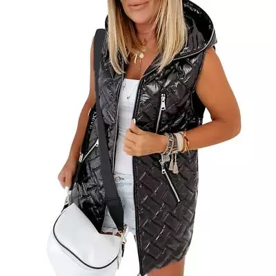 Buy Ladies Girls Long Hooded Puffer Padded Sleeveless Gilet Bodywarmer Jacket Zipper • 15.79£
