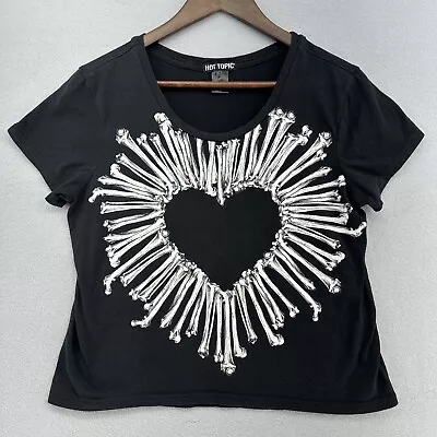 Buy VTG Hot Topic Skeleton Bones Heart Cropped T-shirt Womens M/S Cyber Y2K Goth 90s • 12.60£
