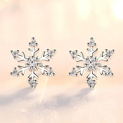 Buy 925 Sterling Silver Snowflake Stud Earrings Womens Girls Jewellery Xmas Gift New • 3.97£