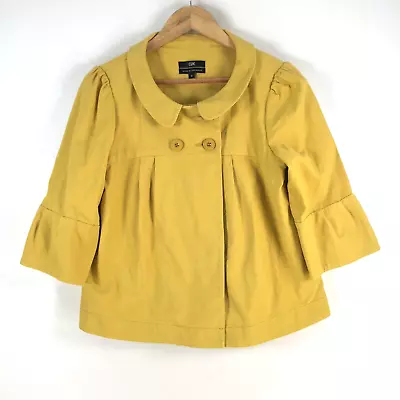 Buy Cue Womens Pea Coat Jacket Size 10 Yellow 3/4 Sleeve Cotton C078896 • 37.89£