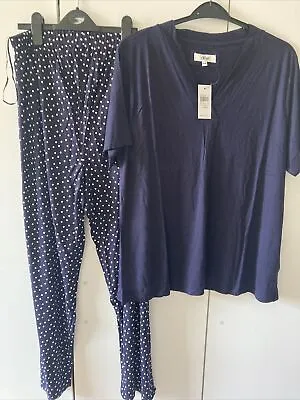 Buy Ladies Pyjamas Set Size 14/16 Navy Blue • 15£