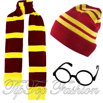 Buy Mens Womens Kids Harry Potter Scarf, Hat&Glases Gryffindor,Hogwarts Fancy Dress • 4.99£
