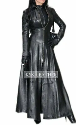 Buy Womens Black Leather Trench Coat Steampunk Gothic Long Coat Winter Jacket Matrix • 122.85£