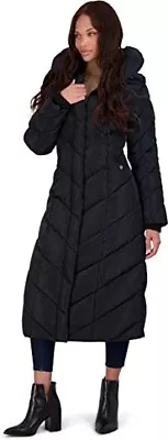 Buy NWOT Steve Madden Womens Winter Jacket Long Chevron Puffer Black L $200 E174 • 120.48£