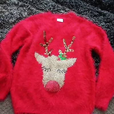 Buy Girls Christmas Jumper Reindeer Age 7-8 Years F&F • 3.49£