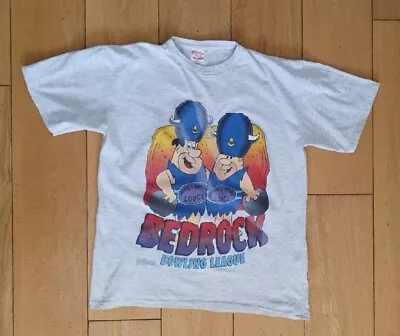 Buy Vintage 1994 Flintstones T-Shirt Large Single Stitch Bedrock Bowling League Grey • 19.99£