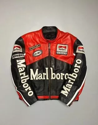 Buy Men Marlboro Leather Jacket Vintage Racing Rare Motorcycle Biker Leather Jacket. • 23.98£