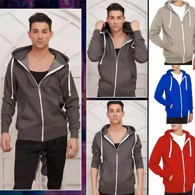 Buy Mens Full Zip Up Plain Hooded Sweatshirt Fleece Zipper Warm Soft Lined Hoodie • 10.99£