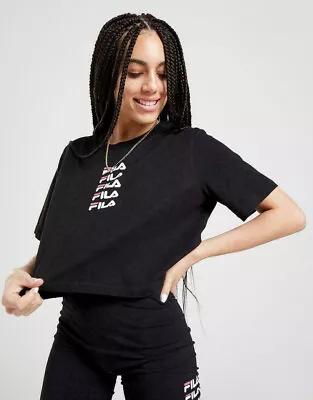 Buy Fila Women’s Repeat Logo T-Shirt Top Black Logo Top Bnwt New With Tags UK L • 9.99£