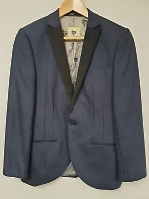 Buy Noose & Monkey, Navy Blue & Black Patterned Suit Jacket, Wool Mix, 36  Chest/R • 18.75£