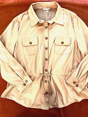 Buy  TAN JAY  Women Size 14 Blouse Shirt Pockets Tan  MEDIUM Button Up Tunic Top NEW • 19.21£