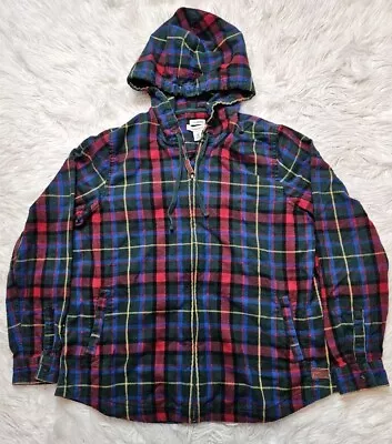 Buy LL Bean Scotch Plaid Flannel Shirt Hoodie Full Zip Womens Medium Red Green Blue • 21.48£