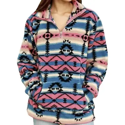 Buy Grace & Emma Aztec Fleece Pullover Jacket Women’s Size Large Boho Western Sherpa • 12.83£
