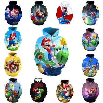 Buy Unisex Super Mario Hoodies Sweatshirt Hooded Top Jumper Pullover Coat Xmas Gifts • 11.99£