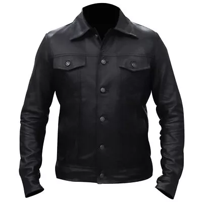 Buy Mens Trucker Jacket Denim Style Western Cowboy Leather Shirt Biker Wear • 72.77£