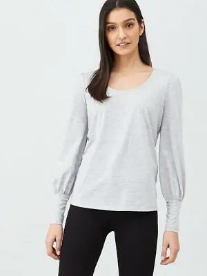 Buy Basic Grey Top Volume Sleeve Cotton Long Sleeve Size 16 • 8£