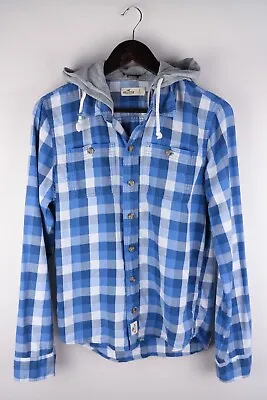 Buy Hollister Men Casual Hoodie Shirt Blue Check Cotton Size S • 21.07£