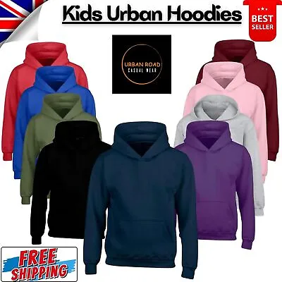 Buy Kids Urban Road Heavy Blend Plain Hoodie Sweatshirt Hooded Top For Boys & Girls • 15.75£