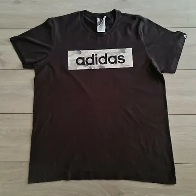Buy Adidas 100% Cotton Linear Camo Logo Black T-Shirt Tee Sport Medium (M)  • 6.95£