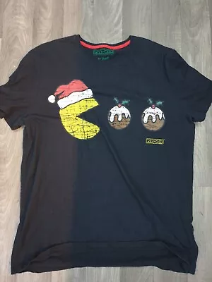 Buy Men's Pac Man Christmas Pudding Short Sleeve TShirt In Black Cotton Size XL  • 14.99£