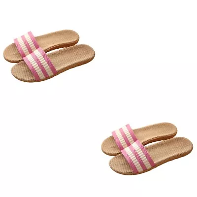 Buy  2 Pairs Pink Fiber Rope Linen Slippers Men And Women Trendy Sandals For • 15.99£