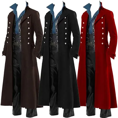 Buy Men Carnival Coats Steampunk Retro Trench Coat Gothic Jacket Medieval Costume UK • 21.66£