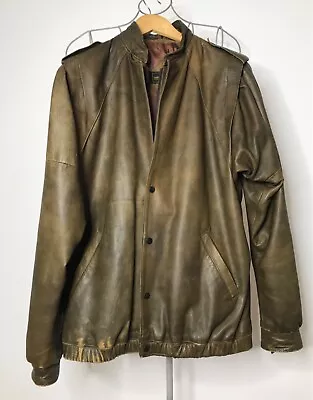 Buy Mimosa Cyprus Mens Leather Jacket, Size M, Brown Distressed, Full Zip • 14.99£