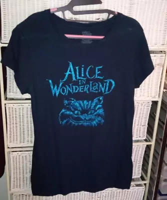 Buy Cheshire Cat Alice In Wonderland Blue Glitter T-Shirt Disney Size XL • 14.17£