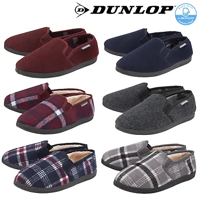 Buy Dunlop Mens Slippers Slip On Warm Comfy Twin Gusset Rubber Sole Sizes 7-12 • 12.99£