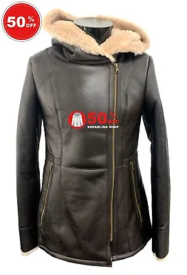 Buy Ladies B3 Flying Real Sheepskin Shearling Jacket Brown Beige Fur Hooded  NV 39 • 150£