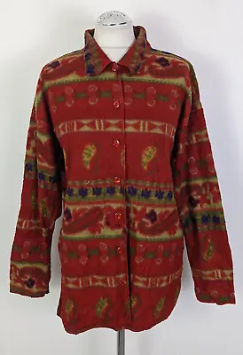 Buy Vintage One Step Up Red Patterned Fleece Jacket (s) • 1.99£
