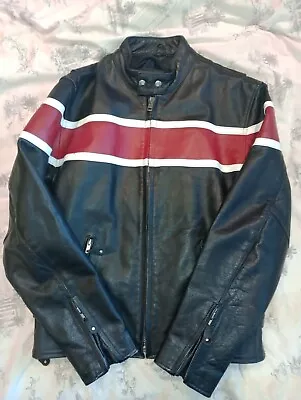 Buy Real Leather Retro Black Biker/Casual Jacket Red Stripe • 35£