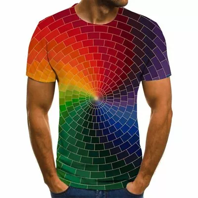Buy Men's Summer Casual T-Shirt Top 3D Psychedelic Optical Illusion Hypnosis T-Shirt • 6.54£
