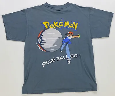 Buy Rare Vintage POKEMON Ash Ketchum Poke Ball Go 1999 Promo T Shirt 90s Blue Youth • 39.37£