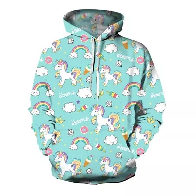 Buy Unisex Unicorn Rainbow Horse Hoodies Sweatshirt Hooded Top Pullover Jumper Gifts • 13.15£