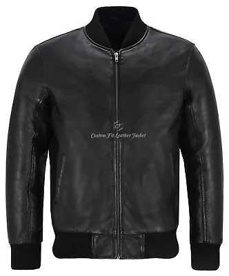 Buy 70'S Men's Bomber Leather Jacket Black Street Inspired Retro Real Lambskin 275-P • 98.01£