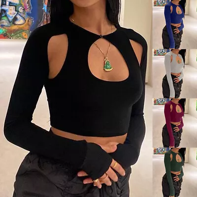 Buy Women Cut Out Crop Tops T-Shirt Ladies Sexy Slim Fit Party Clubwear Blouse Size • 10.69£