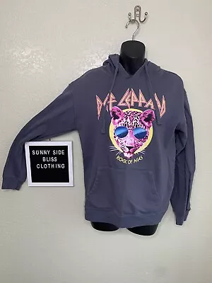 Buy Def Leppard Purple Gray Graphic Hooded Sweater Size Medium • 23.48£