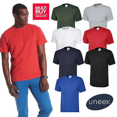 Buy Uneek Premium Mens Womens T Shirt Plain Cotton Round Crew Neck Casual Tee UC302 • 5.89£