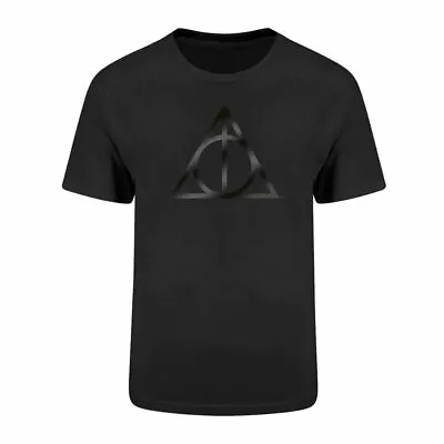 Buy Harry Potter Deathly Hallows Foil Logo Black Crew Neck T-Shirt • 12.95£