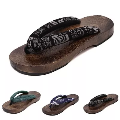 Buy Comfortable And Trendy Men's Wooden Slippers Japanese Geta Clogs Thong Sandals • 21.37£