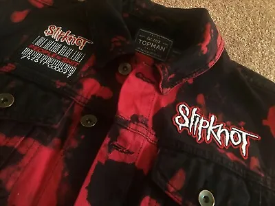 Buy Slipknot Denim Cut-Off Patch Jacket People=Shit Barcode Black 'n' Red Bleach XL • 136.66£