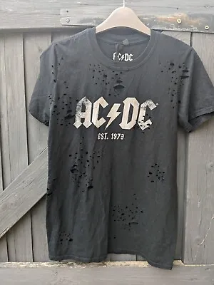 Buy Women's/Ladies AC/DC  Black Distressed T-shirt Size XS • 5.50£