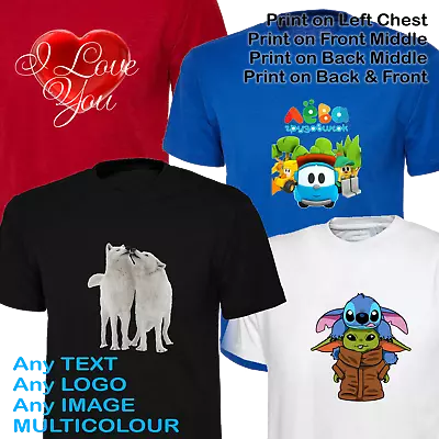 Buy Custom Printed T Shirt - Personalised FULL COLOUR Text Logo Image - Party Gift • 9.99£