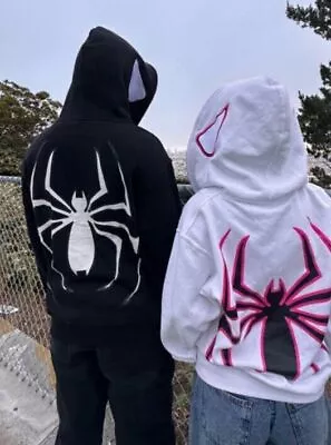 Buy Women Men Spider Zip Over Face Gothic Punk Print Hooded Jacket Coat Sweatshirt* • 18£