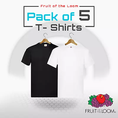 Buy Pack Of 5 Fruit Of The Loom T Shirt Tee -black & White- All Ages 61033 Unisex • 15.99£